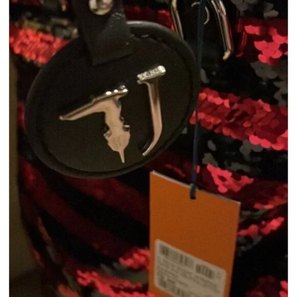 Trussardi Jeans sequins stripped Handbag red and black - Picture 5 of 6